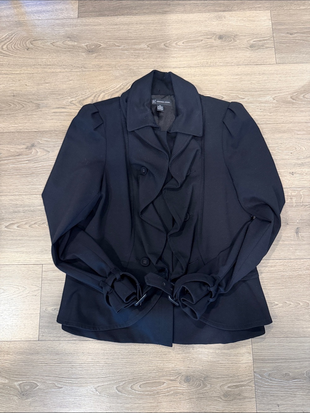 INC International Concepts Black Ruffle-Front Blazer